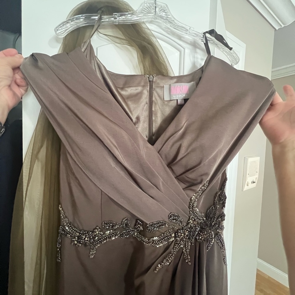 Marsoni Brown Pleated Embellished Maxi Gown